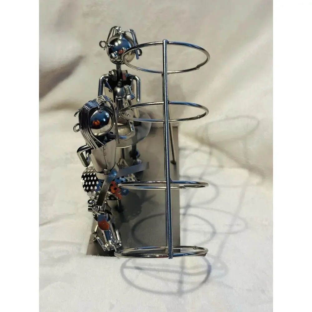 BRUBAKER Silver Metal Sculpture Wine Bottle Holder Couple Anniversary Gift idea